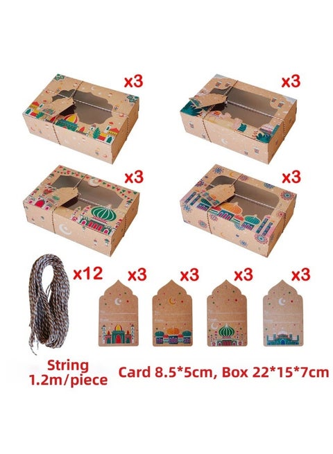 Kraft Paper Gift Boxes, Middle Eastern New Year Pvc Windowed Kraft Paper Packaging Boxes, New Year Party Decorations - 12-Pack